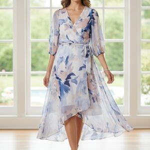 DKNY Blue and Pink Floral High Low Dress